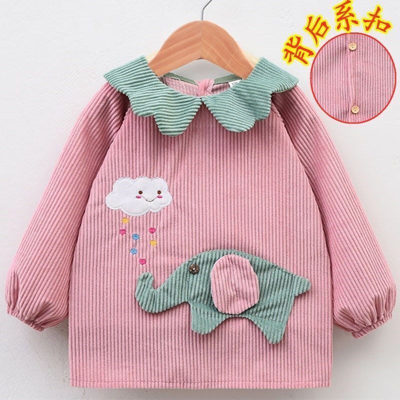 Autumn and winter baby waterproof blouse children's blouse toddler boys and girls to eat protective clothing with collar buckle reverse dressing