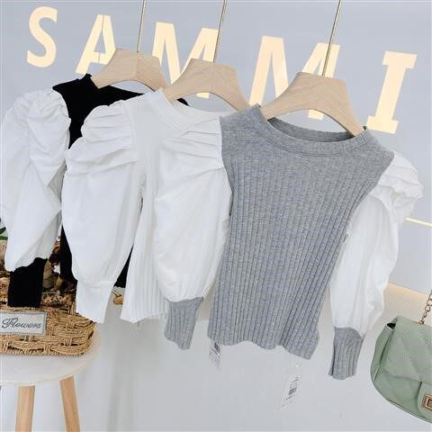 The new girl's bubble sleeve pit in spring 2022 new girl - pit long - sleeve T - shirt tide