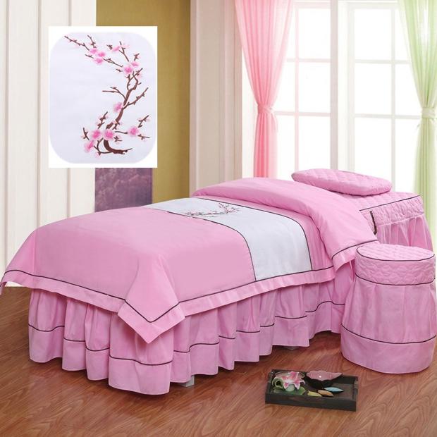 Màu xanh lá cây bốn bộ vẻ đẹp trải giường bốn bộ đơn giản cao cấp châu Âu thẩm mỹ viện bộ massage - Trang bị tấm tìm mua ga phủ giường spa