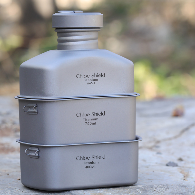 Koushield Outdoor Pure Titanium Large Capacity Kettle Folding Handle Lunch Box Stackable Suit Camping Mountaineering Wild Cooking portable packaging