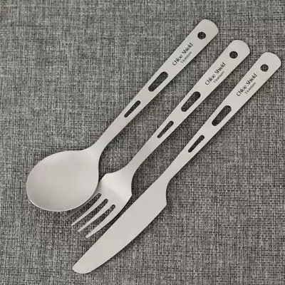 Cooper shield outdoor tableware pure titanium knife and fork spoon multifunctional three-piece set camping picnic equipment metal soup spoon Fork