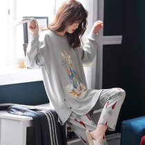 Sleepwear woman pure cotton long sleeve spring autumn 2022 new two sets of autumn and winter long style loose big code full cotton home clothes