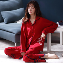 Sleepwear Lady Autumn Winter Long Sleeves Pure Cotton Two Suits Ladies Spring Autumn tiger years All cotton Red Benn New Year Home Lives Clothes