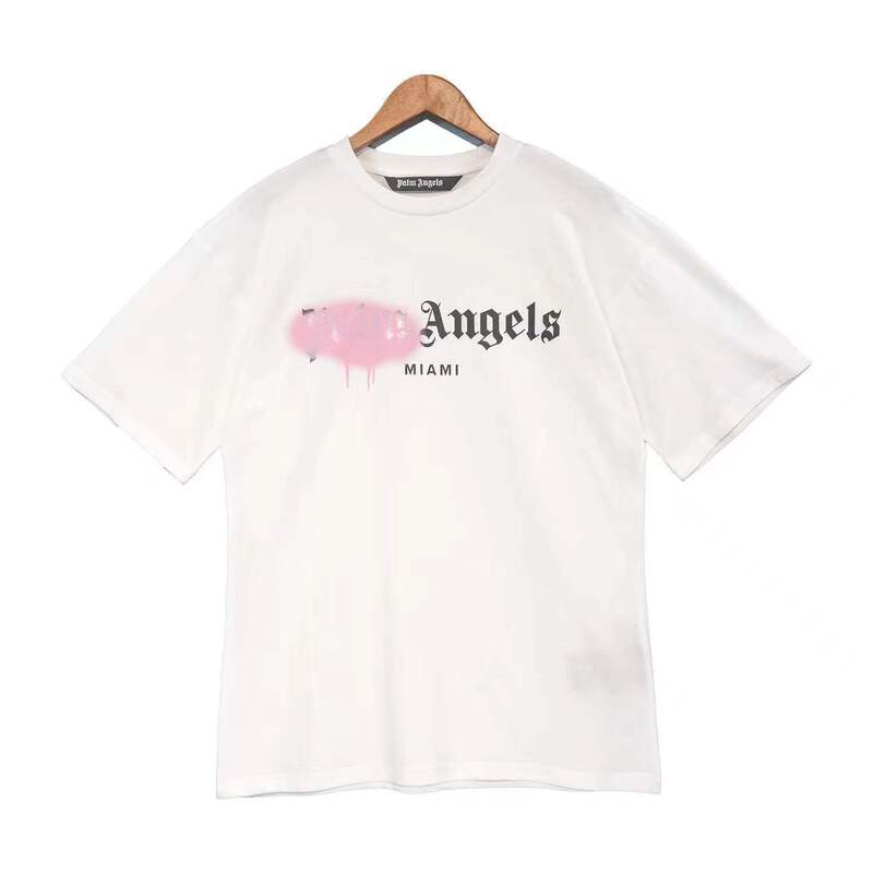 Palm Angel Dissolved Graffiti Spray Letter Short Sleeve Loose Casual Unisex Cotton T-Shirt