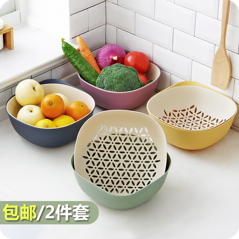Drain basket vegetable pot Amoy plastic fruit plate small tea flower pot drain washing fruit plate life drain pot creative double layer