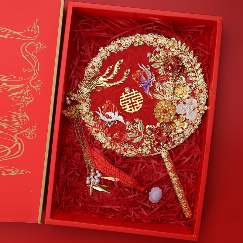Group fan Wedding bride fan diy material package Chinese style Xiuhe dress wedding fan handmade finished red wedding happy fan
