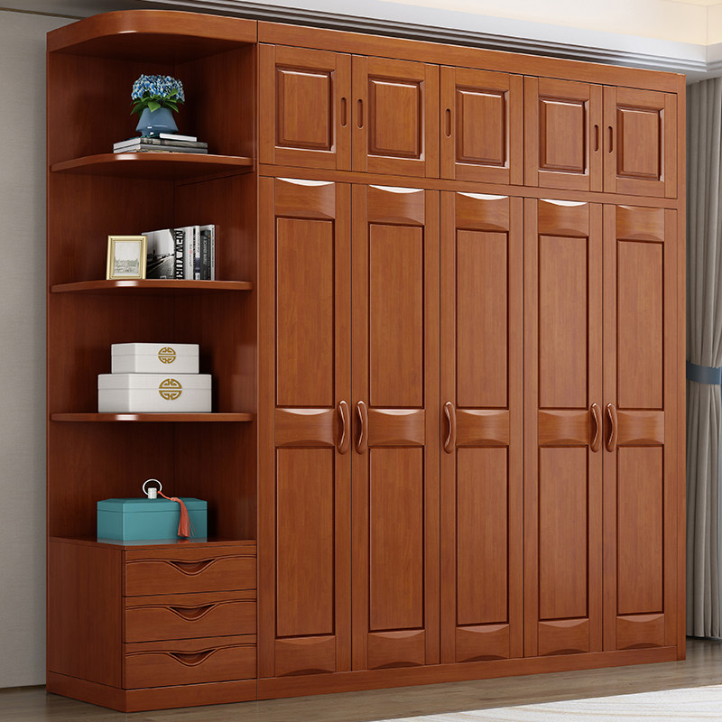 Modern Chinese solid wood corner bedroom wardrobe 3-45 6 doors minimalist economical type large locker with side top cabinet-Taobao