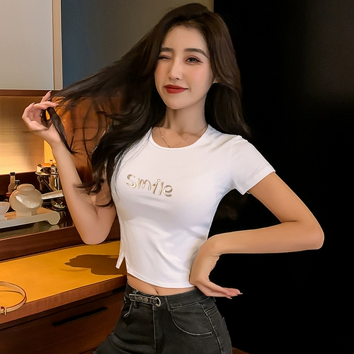 Tide, черная летняя сексуальная короткая футболка, короткий рукав, коллекция 2023, высокая талия