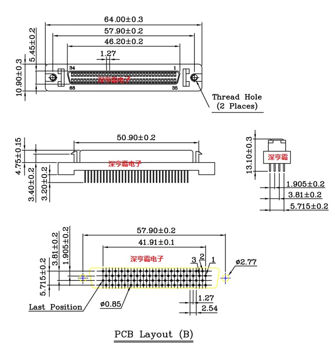 Đầu nối SCSI HDB68P loại lỗ thẳng nữ tấm hàn tấm thẳng SCSI 68PIN ghế nữ