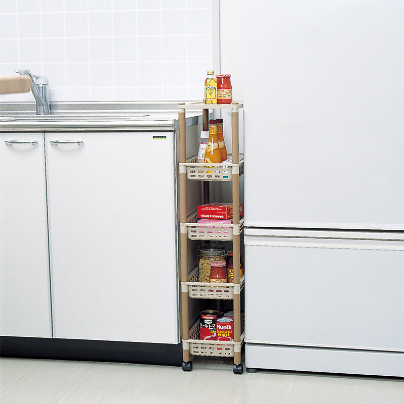 Likuai Japanese original Izumi multi-layer creviced storage cabinet hollow beige belt wheel can push and pull storage trolley