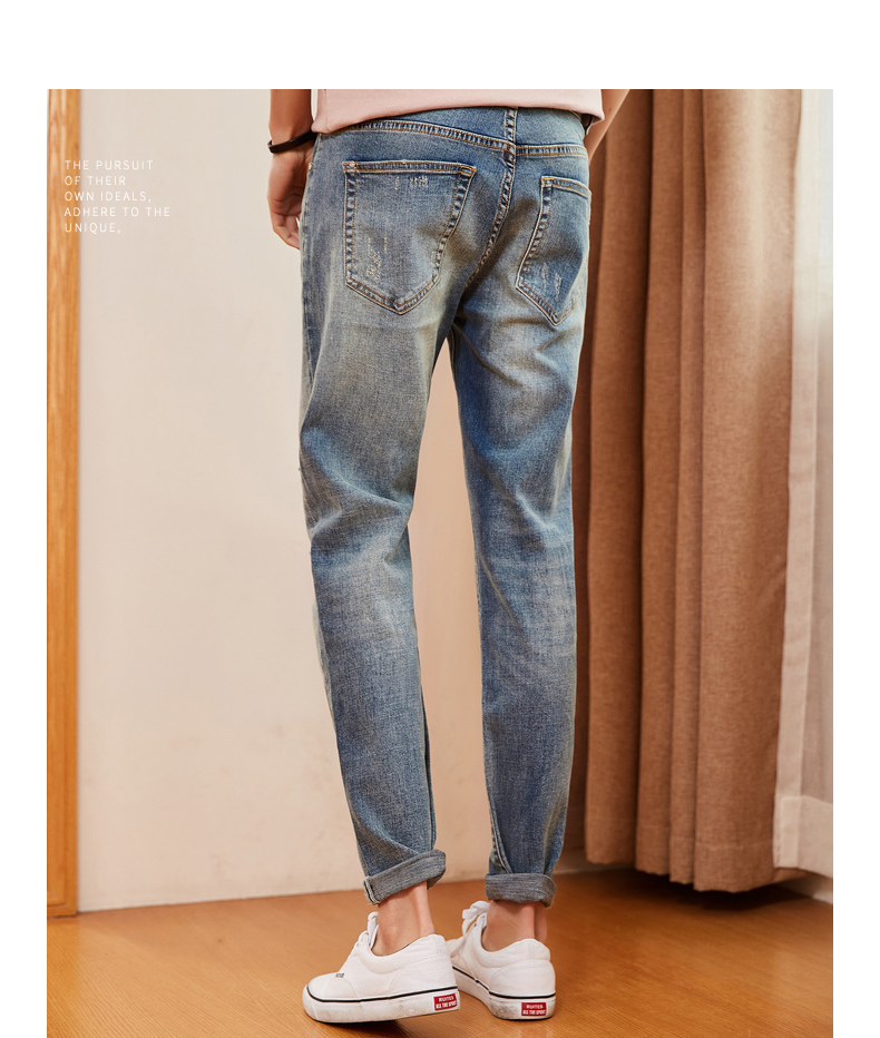 Sản phẩm quần áo Tiancheng 2019 xuân hè mới quần nam denim dài phiên bản Hàn Quốc của xu hướng anh chàng sành điệu phong cách thể thao nam