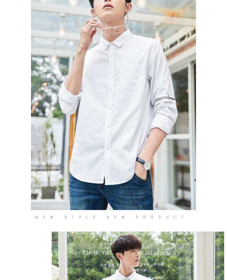 Quần áo Tiancheng 2019 xuân mới áo dài tay nam xu hướng phiên bản Hàn Quốc đẹp trai cổ áo thêu cổ áo trẻ trung áo sơ mi nam kẻ sọc