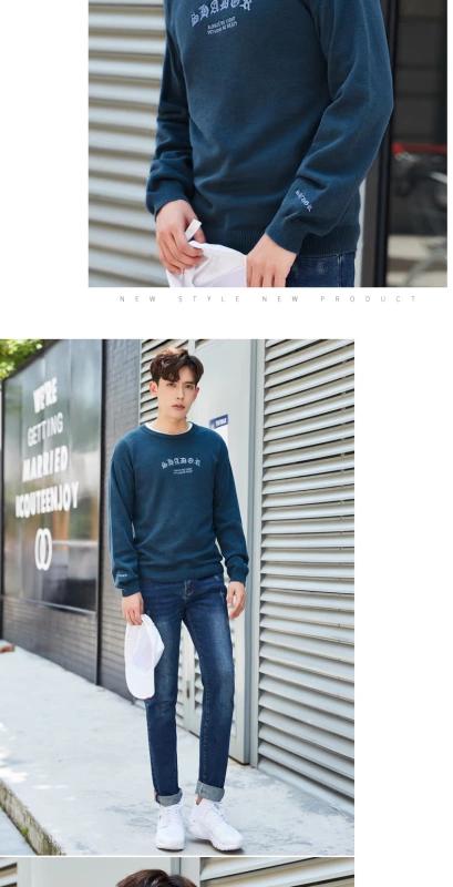 Quần áo Tiancheng 2019 xuân mới nam cotton cổ tròn xu hướng áo len phiên bản Hàn Quốc