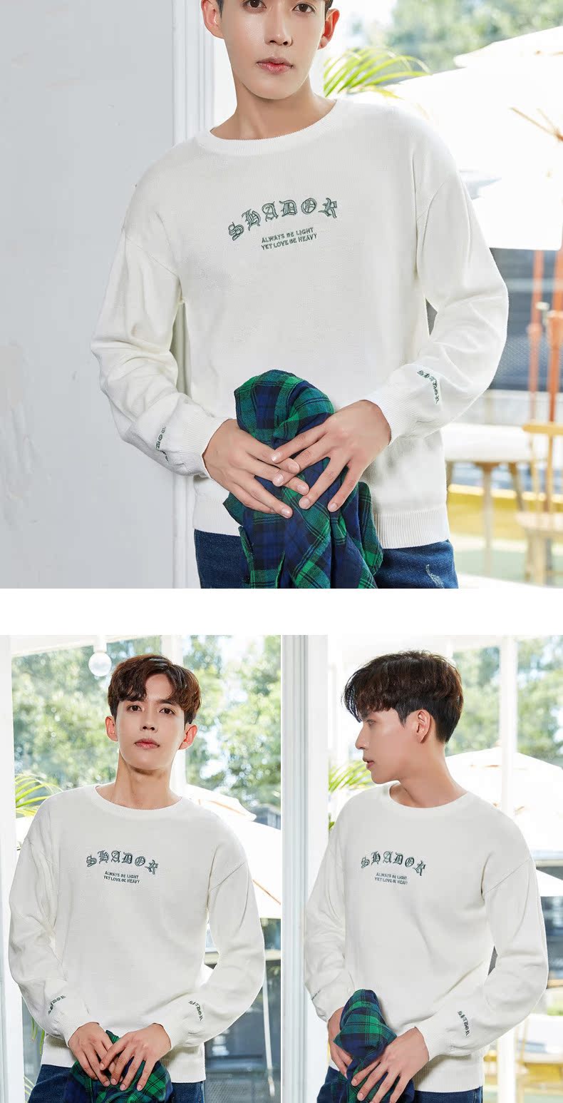 Quần áo Tiancheng 2019 xuân mới nam cotton cổ tròn xu hướng áo len phiên bản Hàn Quốc thời trang nam cao cấp