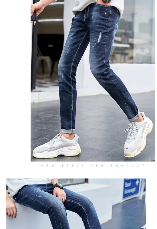 2019 mùa thu quần nam mới thời trang quần lửng ống thun siêu nhỏ cho nam denim cá tính - Quần jean quần short jean nam