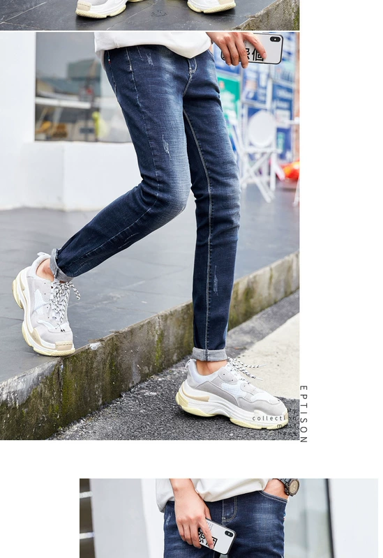2019 mùa thu quần nam mới thời trang quần lửng ống thun siêu nhỏ cho nam denim cá tính - Quần jean quần short jean nam