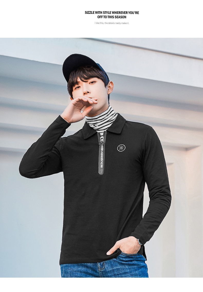 Quần áo Tiancheng 2018 Mùa thu nam Áo thun dài tay Phiên bản Hàn Quốc của áo sơ mi POLO phong cách Hồng Kông áo phông polo