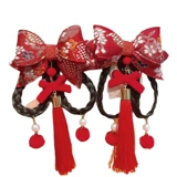 Детский красный парик с косичкой, заколка для волос с кисточками, аксессуар для волос, шпильки для волос, китайский стиль