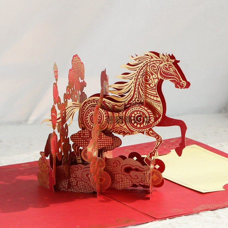 2026 New Year Greeting Card Golden Horse New Year 3D Stereo Year of the Horse New Year's Day Spring Festival Blessing Gift Business New Year Card