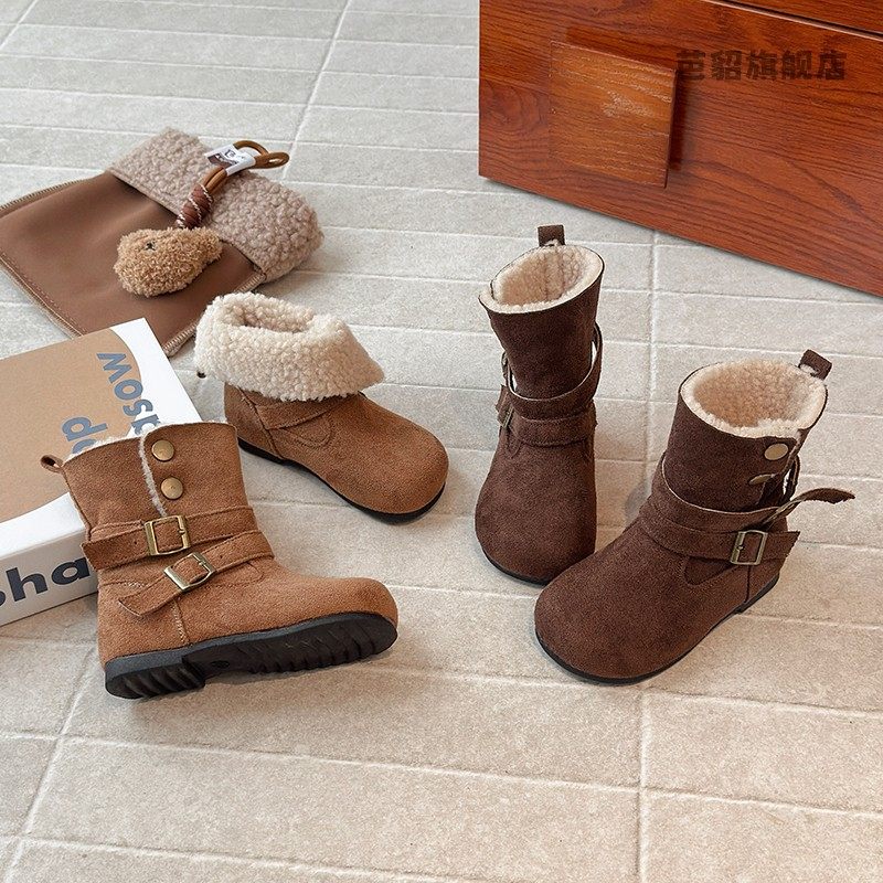 Children's Cotton Shoes, Girls' Snow Boots, Winter Girls' Fashionable and Stylish Two-Wear Boots, Melard Fleece-Lined Warm Leather Boots