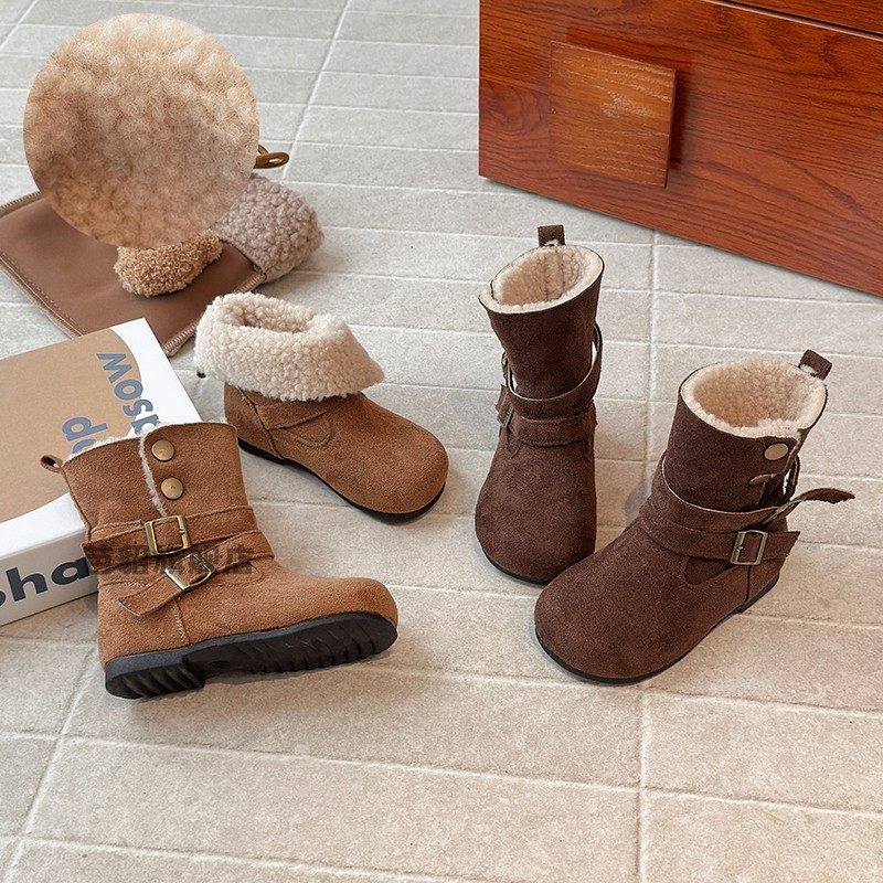 Children's Cotton Shoes, Girls' Snow Boots, Winter Girls' Fashionable and Stylish Two-Wear Boots, Melard Fleece-Lined Warm Leather Boots