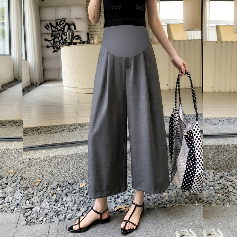 Eight-Point Maternity Suit Pants, Summer Thin High-Waisted Belly-Supporting Wide-Leg Pants, Loose Slimming Seven-Point Straight-Leg Drapey Pants