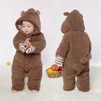 Áo lưới bé gái màu đỏ cho bé mùa đông phù hợp với phụ nữ cộng với nhung romper dày nam romper nam 1-3 tuổi ra khỏi áo quần áo trẻ sơ sinh