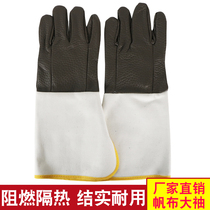 Cow leather electric welding high temperature resistant and burn-proof length and air-permeable and soft abrasion-proof welt welding heat insulation protective labour gloves