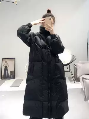 Down jacket women 2021 Winter wear new A version loose high collar medium and long version fashion white duck down explosive black coat