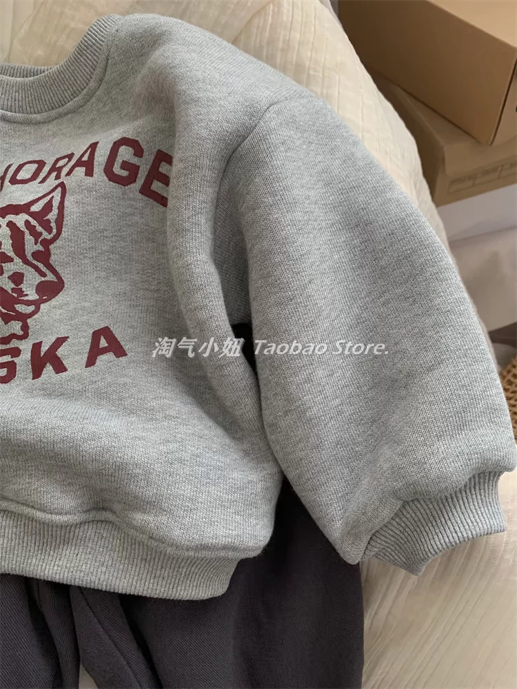 Зимняя детская вельветовая теплая толстовка для мальчиков, корейский стиль, западный стиль