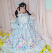 Korean mushroom cool~Original design Japanese greedy rabbit Lolita dress large skirt Spring long-sleeved OP dress