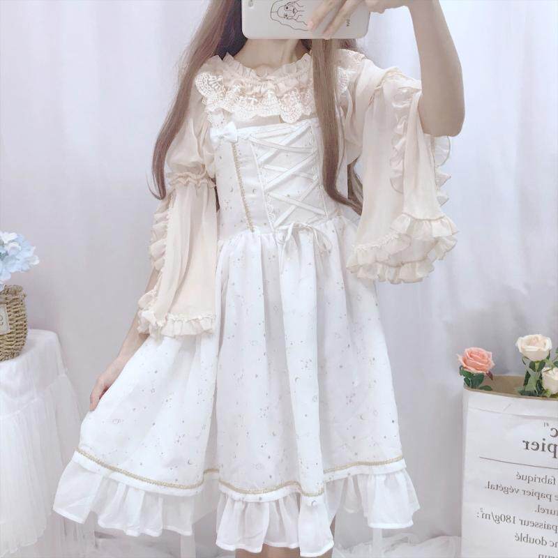 Summer 2021 new Japanese ensembled Lolita inside Lolita Neckline With a Sleeveless Collar HORN SLEEVE SNOW-SPINNING BLOUSES WOMAN CUTE 