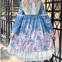 Korean mushroom cool{spot}~Factory original design Japanese Lolita Magic cat dress High waist long sleeve op dress