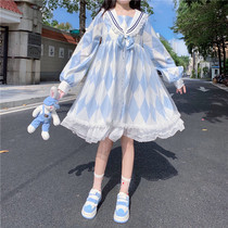 Han mushroom cool {spot} ~ factory original design Lolita poker love navy leader OP dress