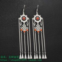 Tibet sterling silver earrings earrings earrings tassel pendants headdress inlay simulation gem Tibetan style
