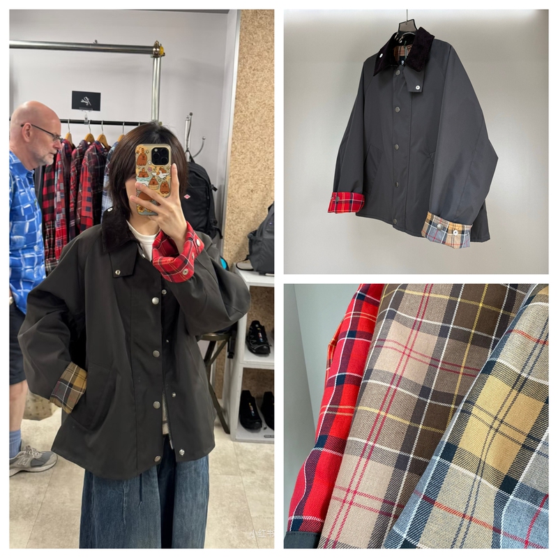 [in Stock] Biao 26 New Model Wax-Free Color-Blocked Collaboration Gray Double-Sided Plaid Retro Barn Style Waterproof Spring Style