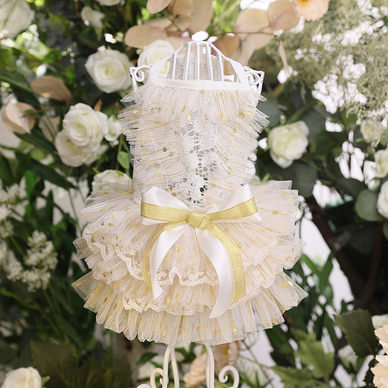 Golden Hollow Pet Suspender Dress Net Red Dog Clothes Pet Wedding Dress Teddy Clothes Cat Dog Summer Dress