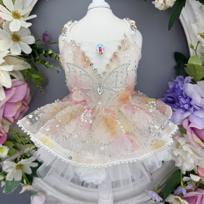 Handmade Butterfly Pet Dress for Dogs and Cats, Thin One-Piece Dress for Teddy, Poodle, Bichon, Small Dogs