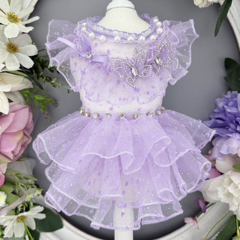 Handmade Purple Butterfly Pet Clothes for Small Dogs Like Teddy, Bichon, Poodle, and Cavalier in Summer Handmade Purple Butterfly Pet Clothes for Small Dogs Like Teddy, Bichon, Poodle, and Cavalier in Summer