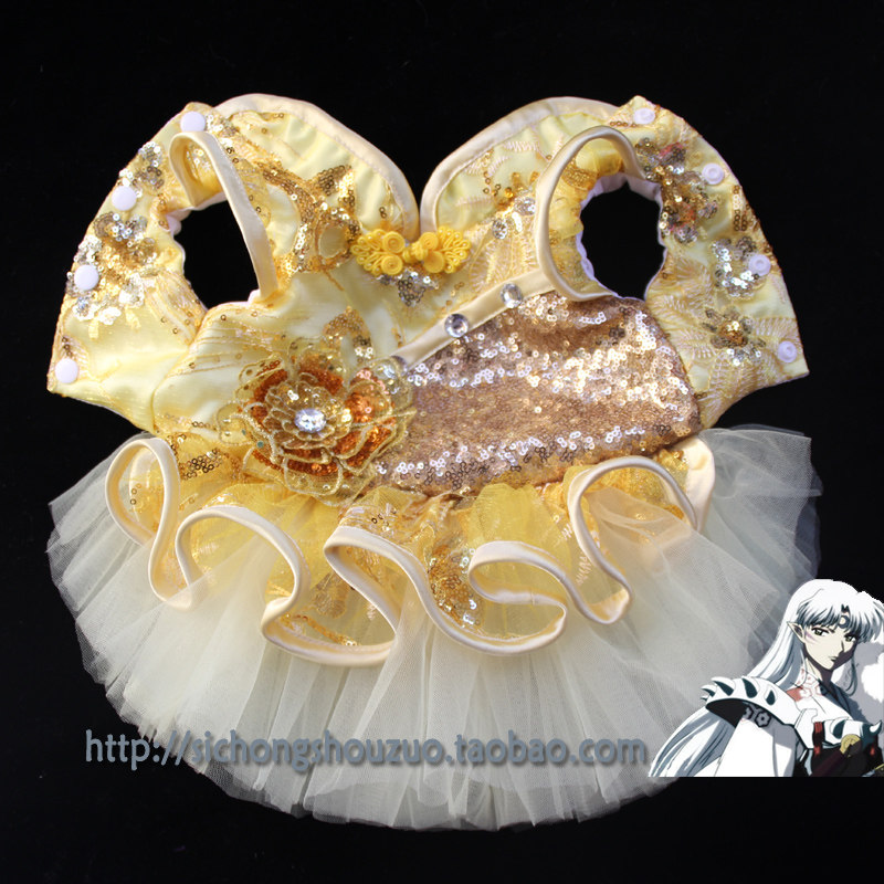 Private pet's golden battle robe dog cheongsam dress pet autumn and winter clothing New Year's greetings cat clothes pet cheongsam