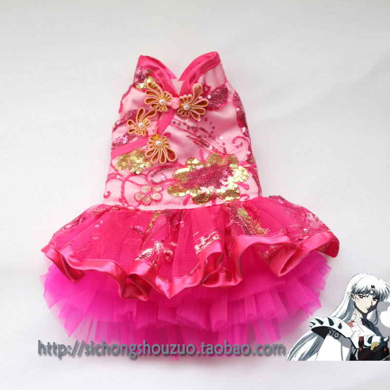 Rose pink pet embroidered cheongsam, pet Tang suit, cat and dog cheongsam, new year dress, pet autumn and winter custom