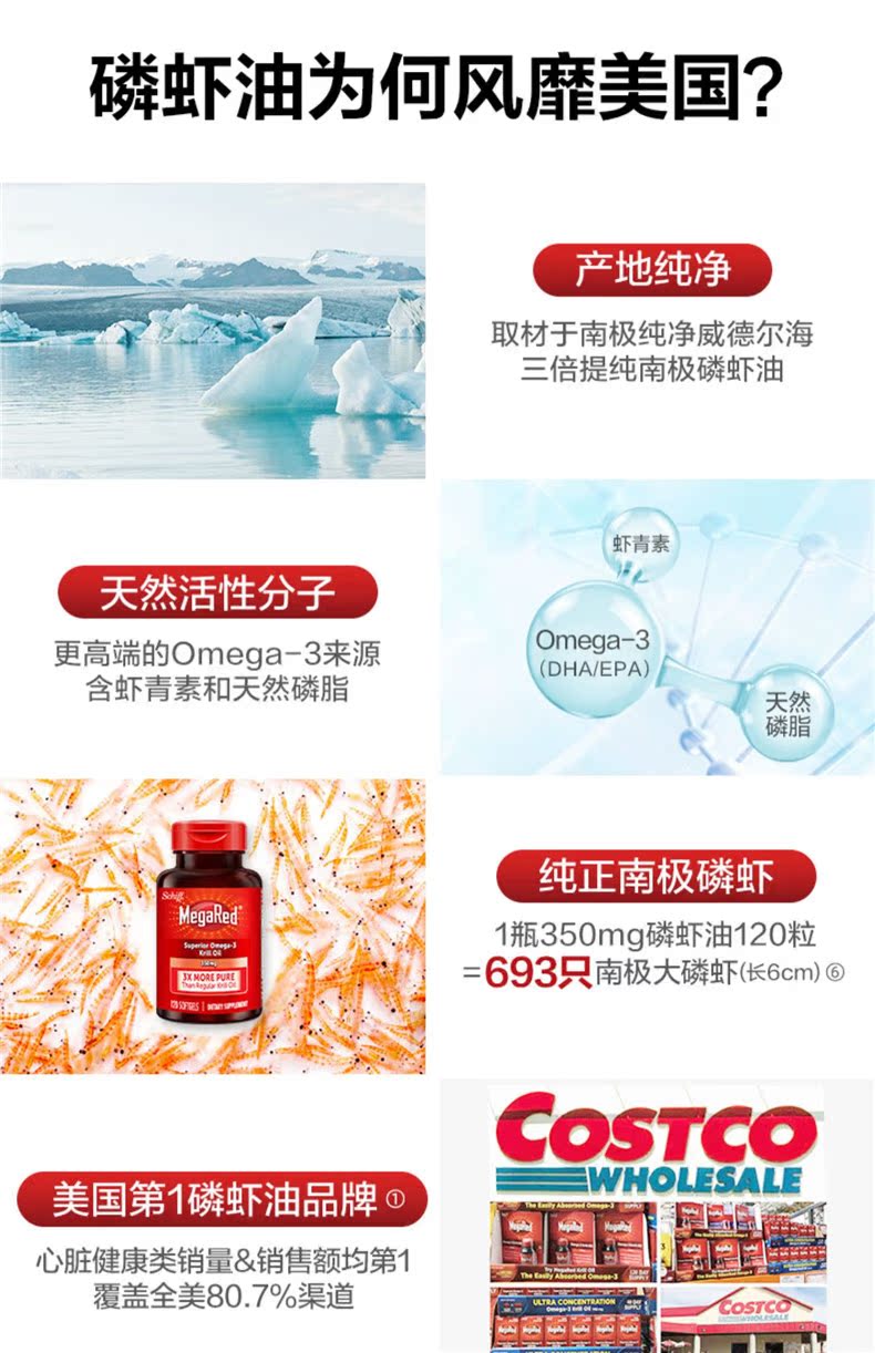 美国MegaRed/脉拓南极磷虾油胶囊