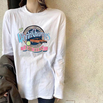 欧货2021春季长袖白色T恤女打底衫潮