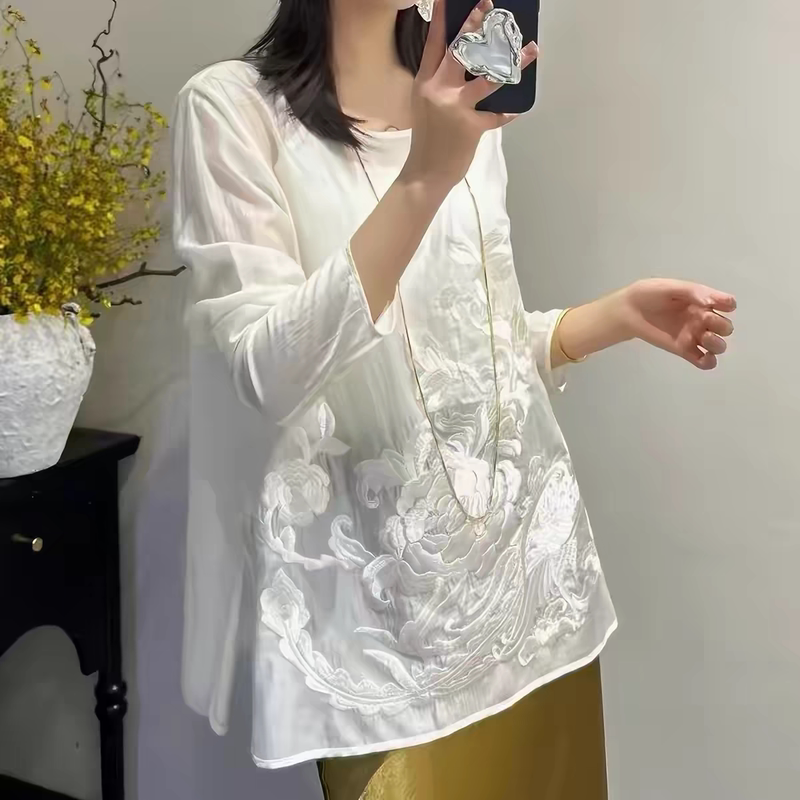 New Chinese-Style Embroidered Long-Sleeved Shirt with Elegant Temperament, Summer New High-End Versatile Jacquard 260829 New Chinese-Style Embroidered Long-Sleeved Shirt with Elegant Temperament, Summer New High-End Versatile Jacquard 260829