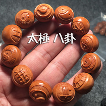 Nangong Tai Chi four-elephant Bagua handmade olive core Hu carving oil core near-round light beads text play hand string bracelet