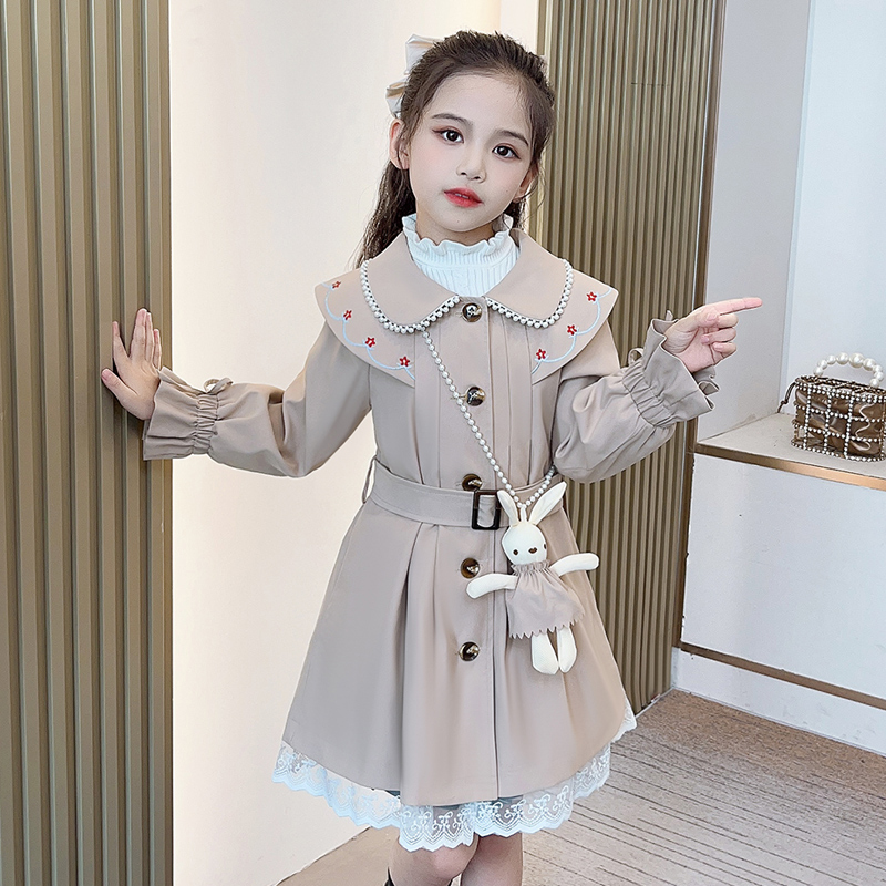 Girl Weaters children 2023 Spring and autumn clothing Inn Wind new jacket CUHK Scout chic mid-length child dress-Taobao