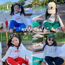 Girl Spring Clothing Sports Suit Children 2022 New Spring Autumn Ladies Baby Trendy Ocean Gas Macaron Two Sets