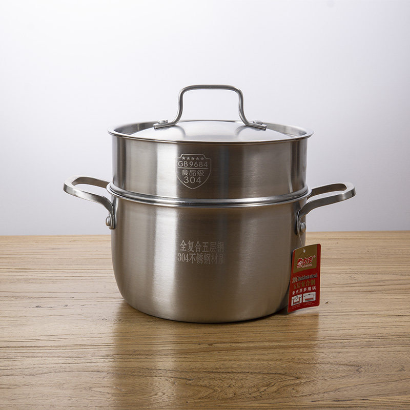 Too-Companion Thickening 304 WATER-FREE STEAM MULTIPURPOSE PAN OVEN WIRE FLAT BOTTOM FULL COMPOSITE FIVE-LAYER STEEL DOUBLE EAR SMALL BROTH PAN STEAMER