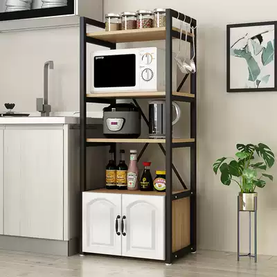 Kitchen shelf Floor-to-ceiling multi-layer oven storage cabinet Multi-function microwave oven shelf Household shelf with cabinet door