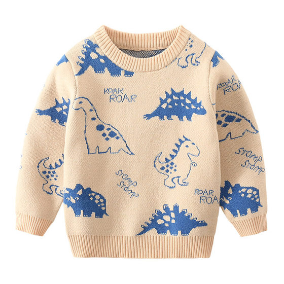 Boys' Round Neck Sweater 2024 Spring and Autumn Children's Cartoon Sweater Boys' Velvet Bottoming Sweater 8521